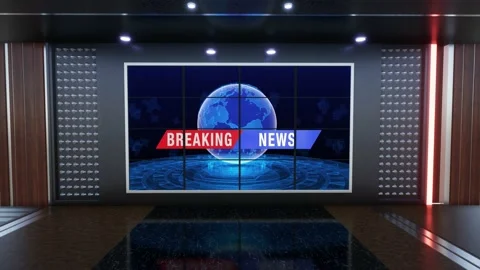 News TV Studio Set - Virtual Green Screen Background Loop Video stock 163301982