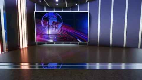 News TV Studio Set - Virtual Green Screen Background Loop Video stock 163302141