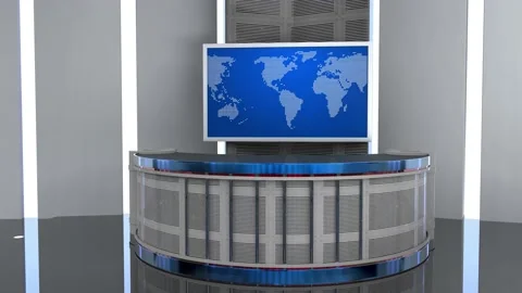 News TV Studio Set - Virtual Green Screen Background Loop Video stock 163302184