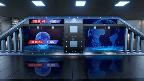News TV Studio Set - Virtual Green Screen Background Loop Stock Footage 163701691
