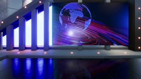 News TV Studio Set - Virtual Green Screen Background Loop Video stock 163702201