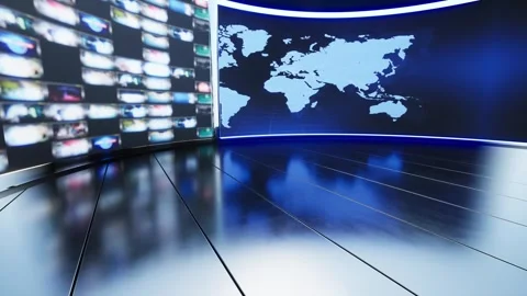 News TV Studio Set – Virtual Green Screen Background Loop motion footage, Video stock 253201666