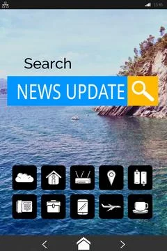 News Updates text with various computer icons Stock Illustration