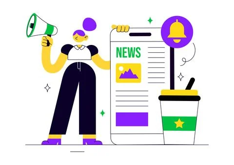 News Vector Illustration Featuring Breaking News Broadcast, Digital Journal.. 스톡 일러스트