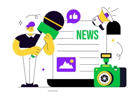 News Vector Illustration Featuring Breaking News Broadcast, Digital Journal.. 스톡 일러스트