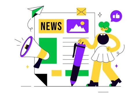 News Vector Illustration Featuring Breaking News Broadcast, Digital Journal.. 스톡 일러스트