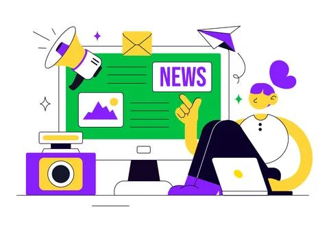 News Vector Illustration Featuring Breaking News Broadcast, Digital Journal.. 스톡 일러스트