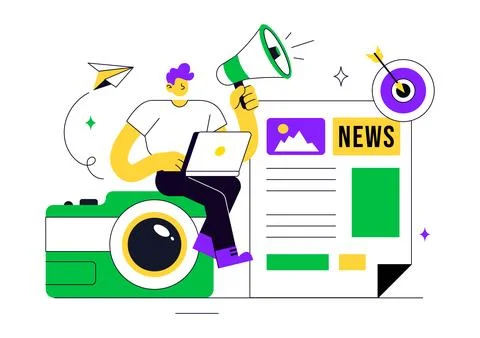News Vector Illustration Featuring Breaking News Broadcast, Digital Journal.. 스톡 일러스트