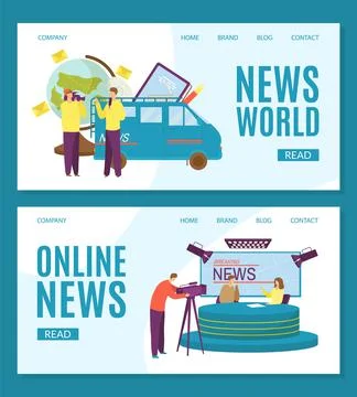 News world background concept, vector illustration. People character report flat Stock Illustration