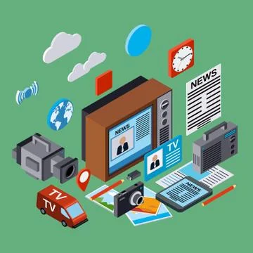 Newscast isometric vector illustration Stock Illustration