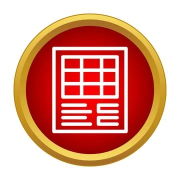 Newspaper article layout icon in red circular button Stock Illustration