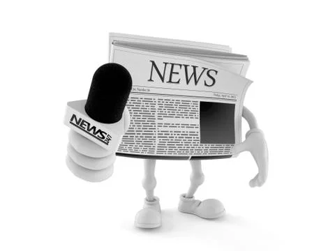Newspaper character holding interview microphone Stock Illustration