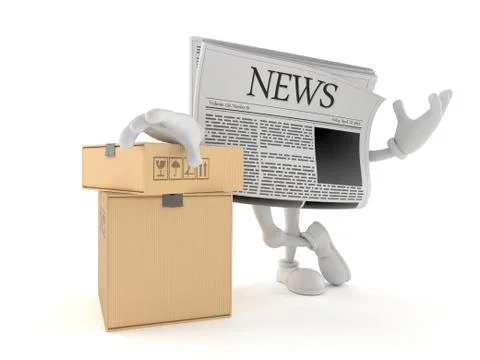 Newspaper character with stack of boxes Stock Illustration