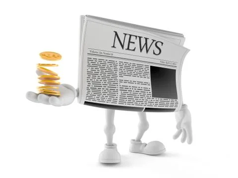 Newspaper character with stack of coins イラスト素材