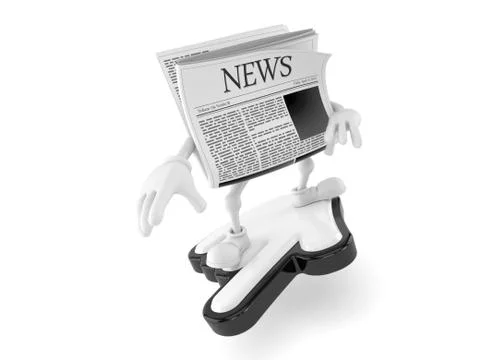 Newspaper character surfing on cursor Stock Illustration