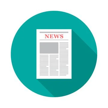 Newspaper circle icon with long shadow. Flat design style. Illustrazione stock