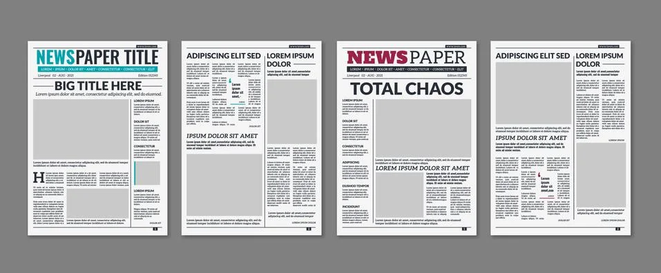 Newspaper column. Printed sheet of news paper with article text and headline Stock Illustration