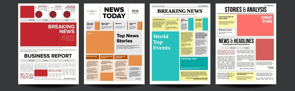 Newspaper Cover Set Vector. With Headline, Images, Page Articles. Newsprint Stock Illustration