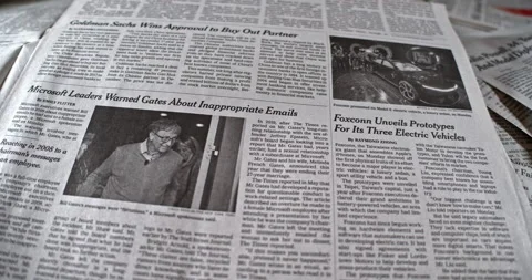 Newspaper Coverage of Bill Gates Inappropriate Emails. Stock Footage 168161650