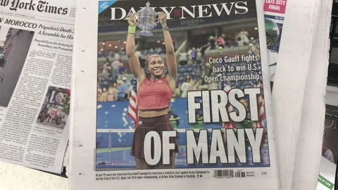 Newspaper Coverage of Coco Gauff wins the U.S. Open at 19 Stock Footage 249976982