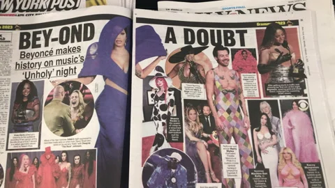 Newspaper Coverage of the The Grammy Awards Beyonce Makes History Stock Footage 232635036