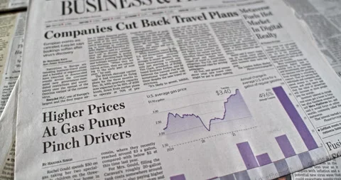 Newspaper Coverage of Higher Gas Prices, Inflation. Stock Footage 168165370