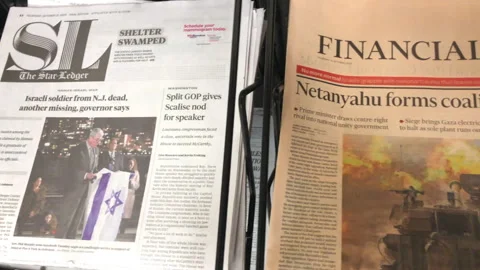 Newspaper Coverage of the Israel Hamas War in Gaza Stock Footage 252925901