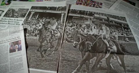 Newspaper Coverage of Kentucky Derby Winner Medina Spirit Fails Drug Test Stock Footage 154965205