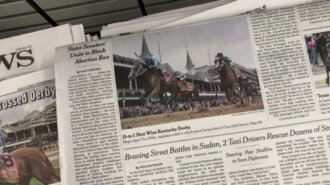 Newspaper Coverage of Mage Wins The Kentucky Derby at Churchill Downs Stock Footage 240785145