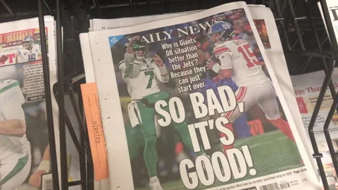 Newspaper Coverage of NY Jets and Giants QB situation Stock Footage 257267105