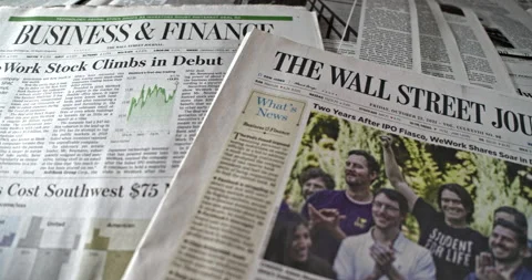 Newspaper Coverage of Two years After IPO Fiasco WeWork Shares Sore. Stock Footage 168162077