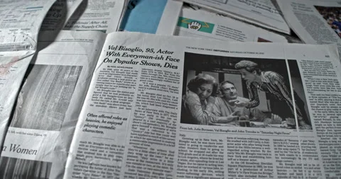 Newspaper Coverage of Val Bisoglio, Oft-Cast Character Actor, Dies at 95 Video stock 168162889