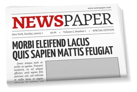 Newspaper front page template. Realistic folded tabloid Stock Illustration