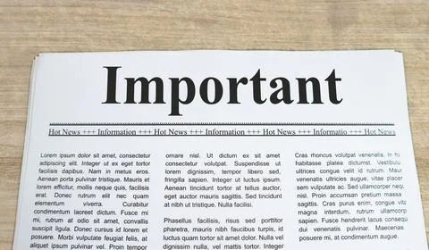 A newspaper with the headline Important Stock Photos