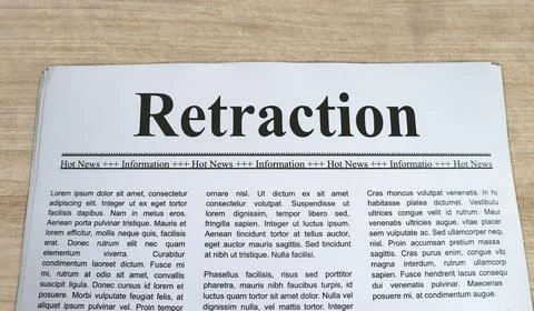 A newspaper with the headline Retraction Stock Photos