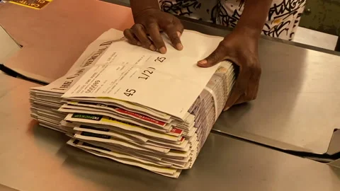 Newspaper Hot Off the Press Preparation for Distribution Stock Footage 164619431