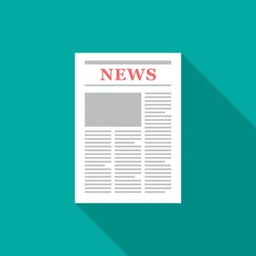 Newspaper icon with long shadow. Flat design style. Stock Illustration