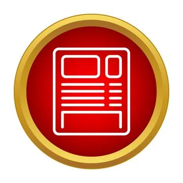 Newspaper icon on red round button with border 스톡 일러스트