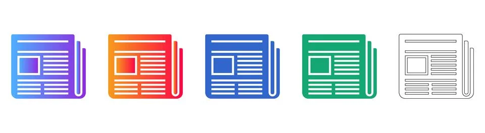 Newspaper Icon Set in Colorful Gradient and Outline Styles Stock Illustration