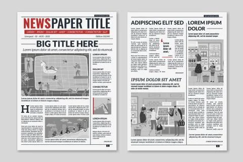 Newspaper layout. News column articles newsprint magazine design. Brochure Stock Illustration
