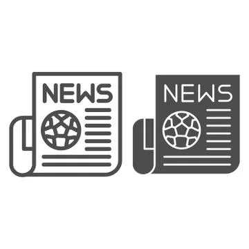 Newspaper line and solid icon. Football or soccer news in press, article Stockillustratie