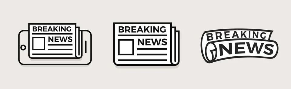 Newspaper linear style vector logo concept. Breaking news isolated icon set Stock Illustration