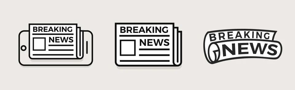 Newspaper linear style vector logo concept. Breaking news isolated icon set Stock Illustration
