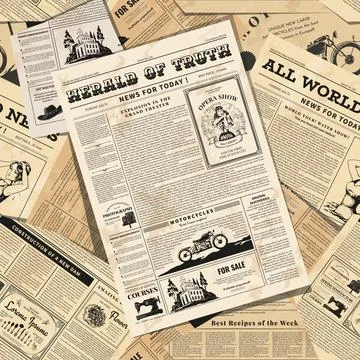 Newspaper pattern. Paper journal pages collage. Abstract alien typography. Black Stockillustratie