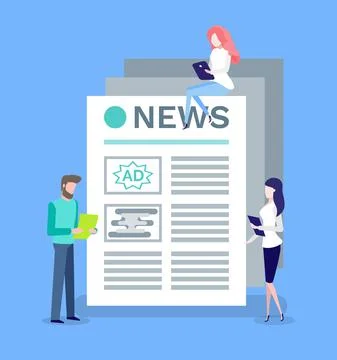 Newspaper with People Dealing with Posts and Info Stock Illustration