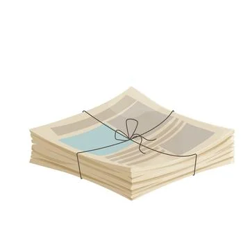 Newspaper pile, stack of magazine with rope in cartoon style isolated on white Stock Illustration
