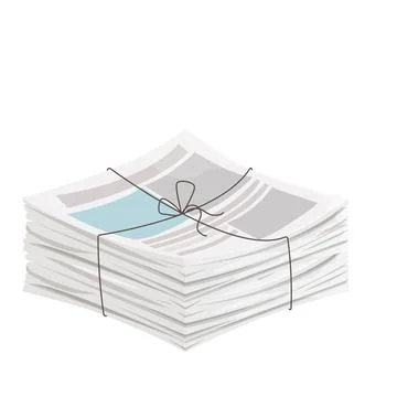 Newspaper pile, stack of magazine with rope in cartoon style isolated on white Stock Illustration