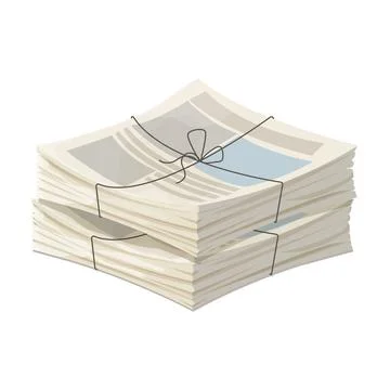 Newspaper pile, stack of magazine with rope in cartoon style isolated on white Stock Illustration