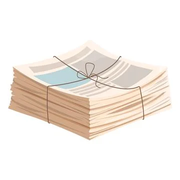 Newspaper pile, stack of magazine with rope in cartoon style isolated on white Stock Illustration