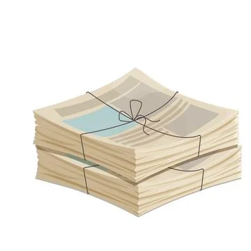 Newspaper pile, stack of magazine with rope in cartoon style isolated on white Stock Illustration